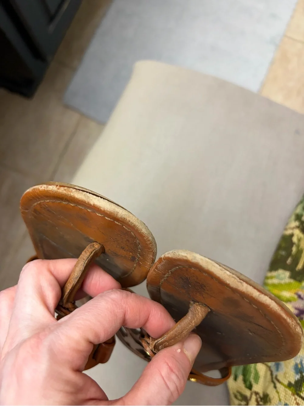 Tory Burch chestnut Miller sandals Women's Brown Leather Cutout Toe-Post Sandals